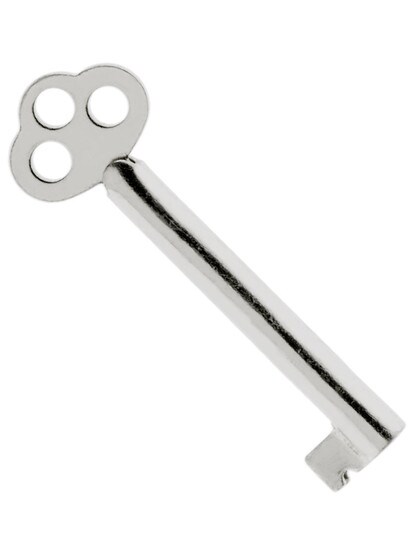 Brass Plated Steel Skeleton Key With Flat Bow in Bright Nickel.